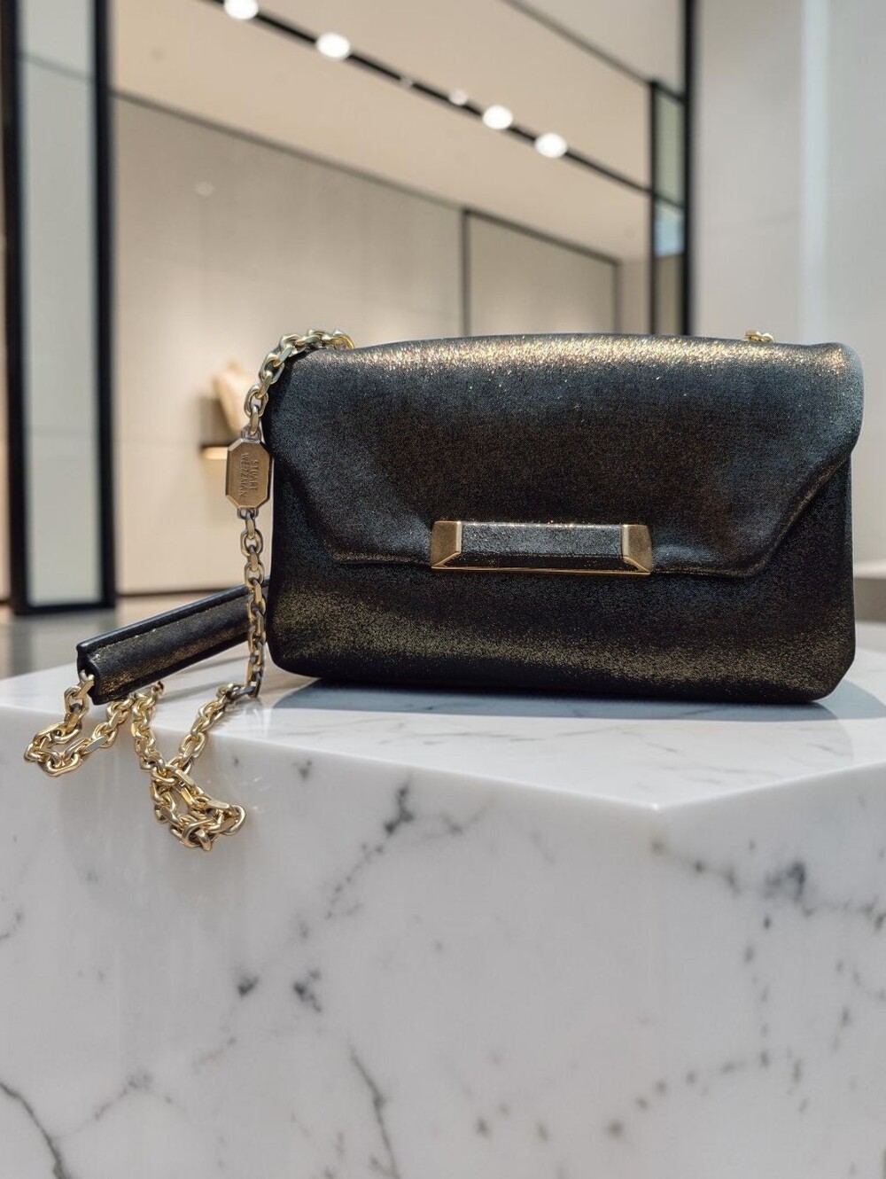 Stuart Weitzman Metallic Green Leather Shoulder Bag